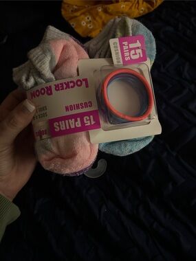 Kids 15-Pair Cushioned No-Show Socks with Pink & Blue Hair Ties